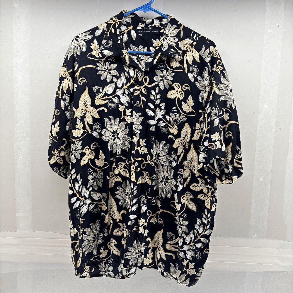 Natural Issue Mens XL Rayon Hawaiian Camp Shirt Floral &‎ Leaves All Over Button